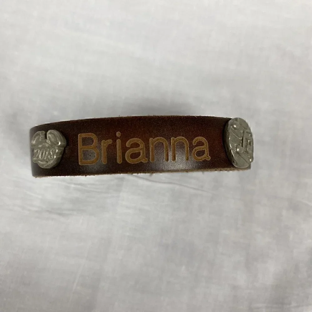 Disney Bracelet Leather Treaty Brown Brianna Leather Snap Music Note Cuff Size M